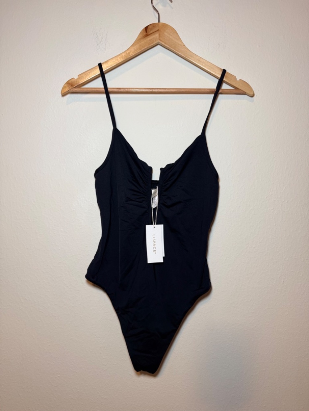 L*Space Roxanne One Piece Bitsy Swimsuit XL Black Ruched Plunge NWT - Picture 2 of 7